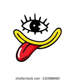 Weird face showing a tongue in comic style. Vector illustration. Valentines Day design element