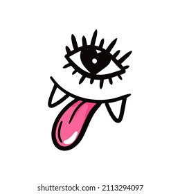 Weird face showing a tongue in comic style. Vector illustration. Valentines Day design element