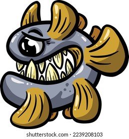 Weird Fish Deep Sea Creature with Big Teeth Cartoon Character in Vector Illustration