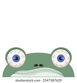 Weird flat Frog head isolated white background. Funny Frog with busted capillaries in the eyes. Vector illustration can used template design pillow t-shirt print decor. EPS 10