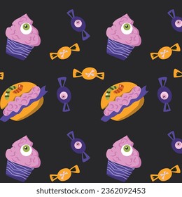 weird food for zombie of halloween holiday pattern