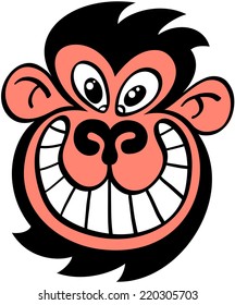 Weird furry black head of a monkey grinning mischievously