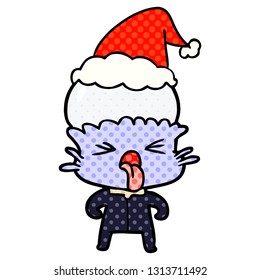 weird hand drawn comic book style illustration of a alien wearing santa hat