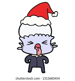 seltsame, handgezeichnete Zeichnung eines Außerirdischen mit Santamhut