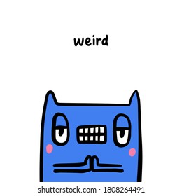 Ilustración vectorial de mano rara en el estilo de doodle de dibujos animados gato azul expresivo