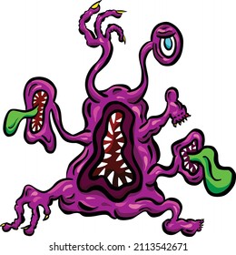 Weird Imaginary Alien Monster Creatures that Look Like Viruses or Parasites in a Cartoon Style