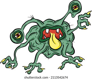 Weird Imaginary Alien Monster Creatures that Look Like Viruses or Parasites in a Cartoon Style