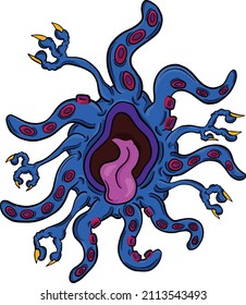 Weird Imaginary Alien Monster Creatures that Look Like Viruses or Parasites in a Cartoon Style