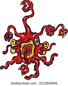 Weird Imaginary Alien Monster Creatures that Look Like Viruses or Parasites in a Cartoon Style