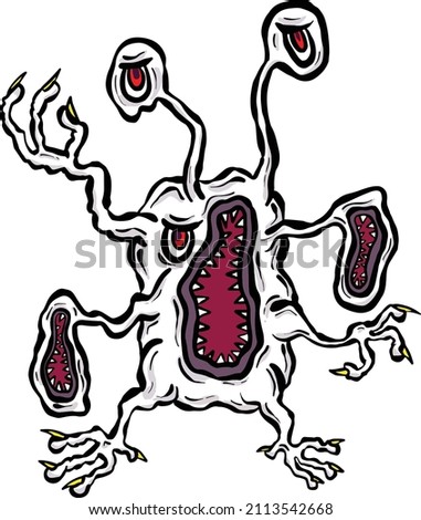 Weird Imaginary Alien Monster Creatures that Look Like Viruses or Parasites in a Cartoon Style