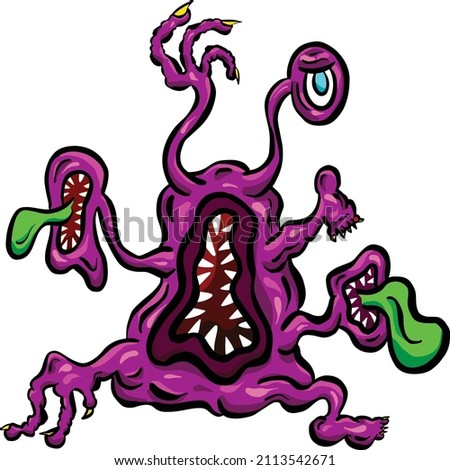 Weird Imaginary Alien Monster Creatures that Look Like Viruses or Parasites in a Cartoon Style