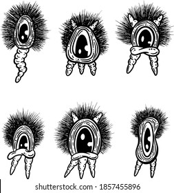 Weird Little Hairy Ball Germ Characters Aliens  Cartoon Vector Illustrations