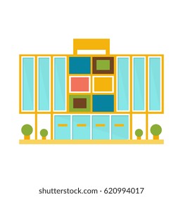 Weird Minimalistic Colorful Shopping Mall Modern Building Exterior Design Project Template Isolated Flat Illustration