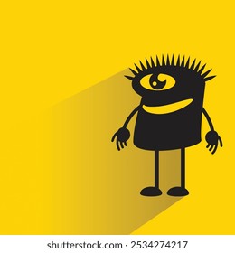 weird monster character with shadow on yellow background