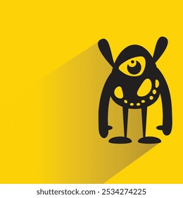 weird monster character with shadow on yellow background