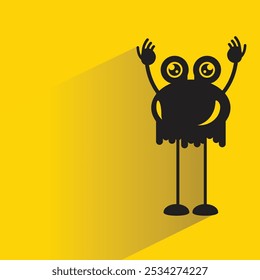 weird monster character with shadow on yellow background