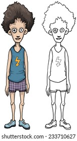 weird paranoid male character, vector illustration