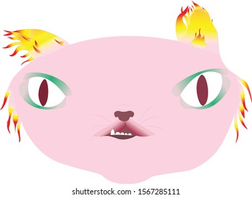 weird pink cat in vector