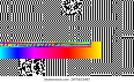 Weird Pixels Glitch Effect Abstract Background. Glitched Stripes and Random Pixels Television Screen. Distorted Glitch Effect. NO SIGNAL TV Frame Vector.