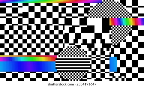 Weird Pixels Glitch Effect Abstract Background. Glitched Stripes and Random Pixels Television Screen. Distorted Glitch Effect. NO SIGNAL TV Frame Vector.