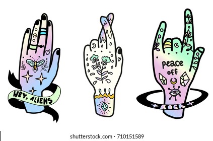 weird space grunge vector hands. pop design 