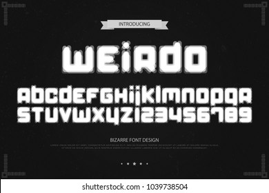 weird style alphabet letters and numbers. vector, bizarre font type design. glitch lettering symbols. stylish, blur typesetting. optical illusion typeface template