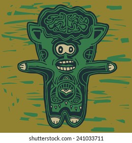 Weird totem animal with brains vector illustration