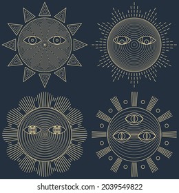 Weird Trippy Creepy Geometric Suns With Eyes Seamless Ornament