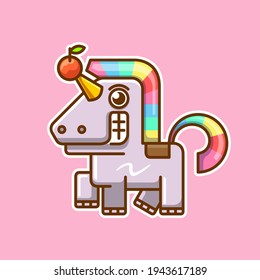 weird unicorn cartoon illustration with apple on the horn