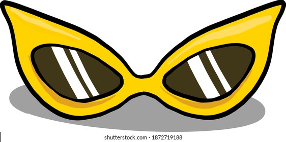 Weird yellow sunglasses, illustration, vector on white background.