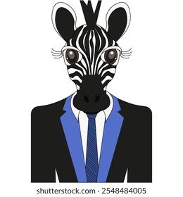 Weird zebra in suit. Furry person with zebra head isolated white background. Vector illustration can used user icon template design t-shirt print. EPS 10