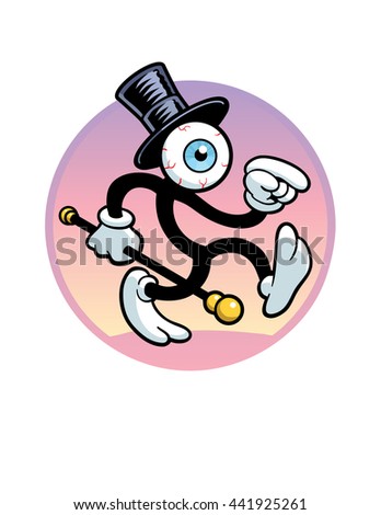 A weird-looking eyeball guy, wearing a top hat and carrying a cane