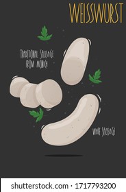 Weisswurst - traditional sausage from Munich. Vector illustration