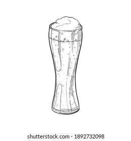 Weizen beer glass isolated on white background. Hand drawn vector illustration.