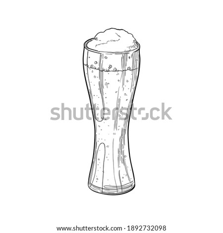Weizen beer glass isolated on white background. Hand drawn vector illustration.