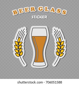 Weizen beer glass and two wheat spikes stickers, beer logo, vector illustration