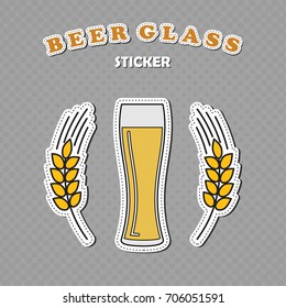 Weizen beer glass and two wheat spikes stickers, beer logo, vector illustration