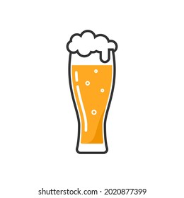 Weizen glass of beer with foam isolated on white background. Flat vector illustration.