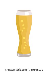 Weizen glass of beer isolated on white background vector illustration. Glassware of light alcohol drink with bubbles, symbol of Oktoberfest festival