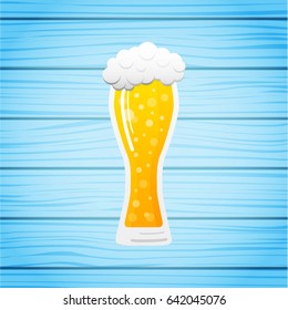 Weizen - glass of beer on blue wooden table. Vector.