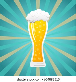 Weizen - glass of beer on green retro background. Vector.