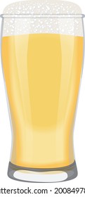 Weizen glass with light beer for banners, flyers, posters, cards. Lager with foam. International Beer Day. Beer day. Alcoholic drinks. Beer glass. Vector illustration isolated on white background.