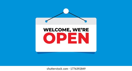 welcom we're open sign symbol, banner sticker open vector eps