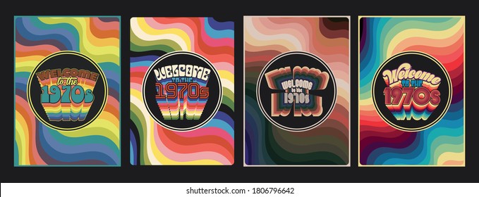 Welcome to the 1970s Abstract Wavy Backgrounds, Cover, Poster Templates