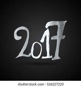 Welcome 2017 Silver Creative numbers for your greetings card, flyers, invitation, posters, brochure, banners, calendar Gray Numbers over Black background