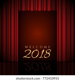 welcome 2018 design with red curtains