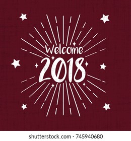 welcome 2018 greeting card with retro vintage red background 