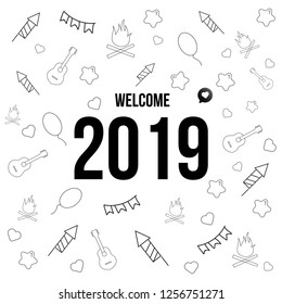 Welcome 2019 Doodle background template