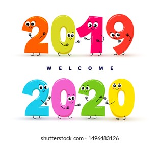 Welcome 2020. New Year. Funny numbers for children path to New Year 2020. Creative Idea. Vector illustration. Isolated on white background.