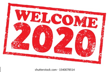 Welcome 2020. Red Grungy Stamp.